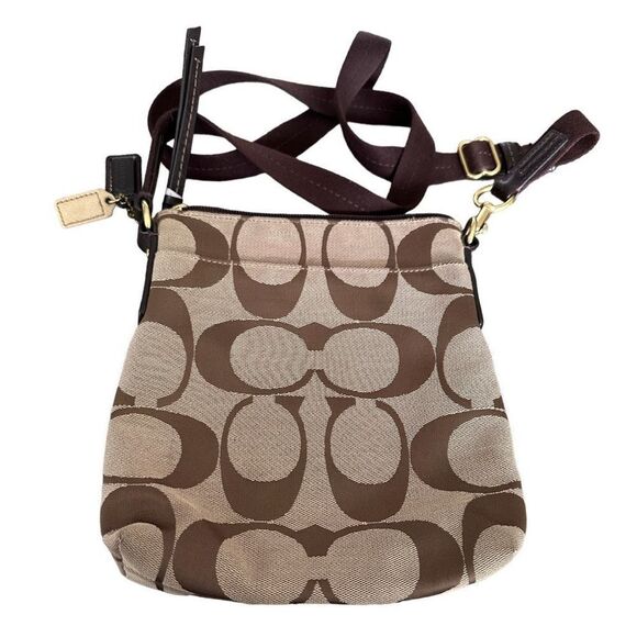 COACH Turbury Brown Monogram‎ SuttonSignature Stripe Crossbody Bag Purse - Picture 3 of 8